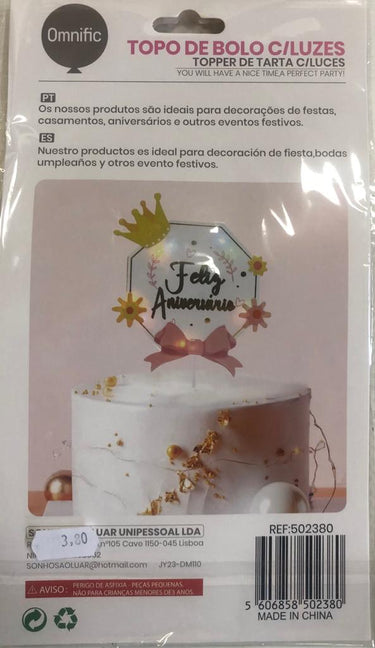 Topper Bolo Feliz Aniversário 2 - Com Luzes